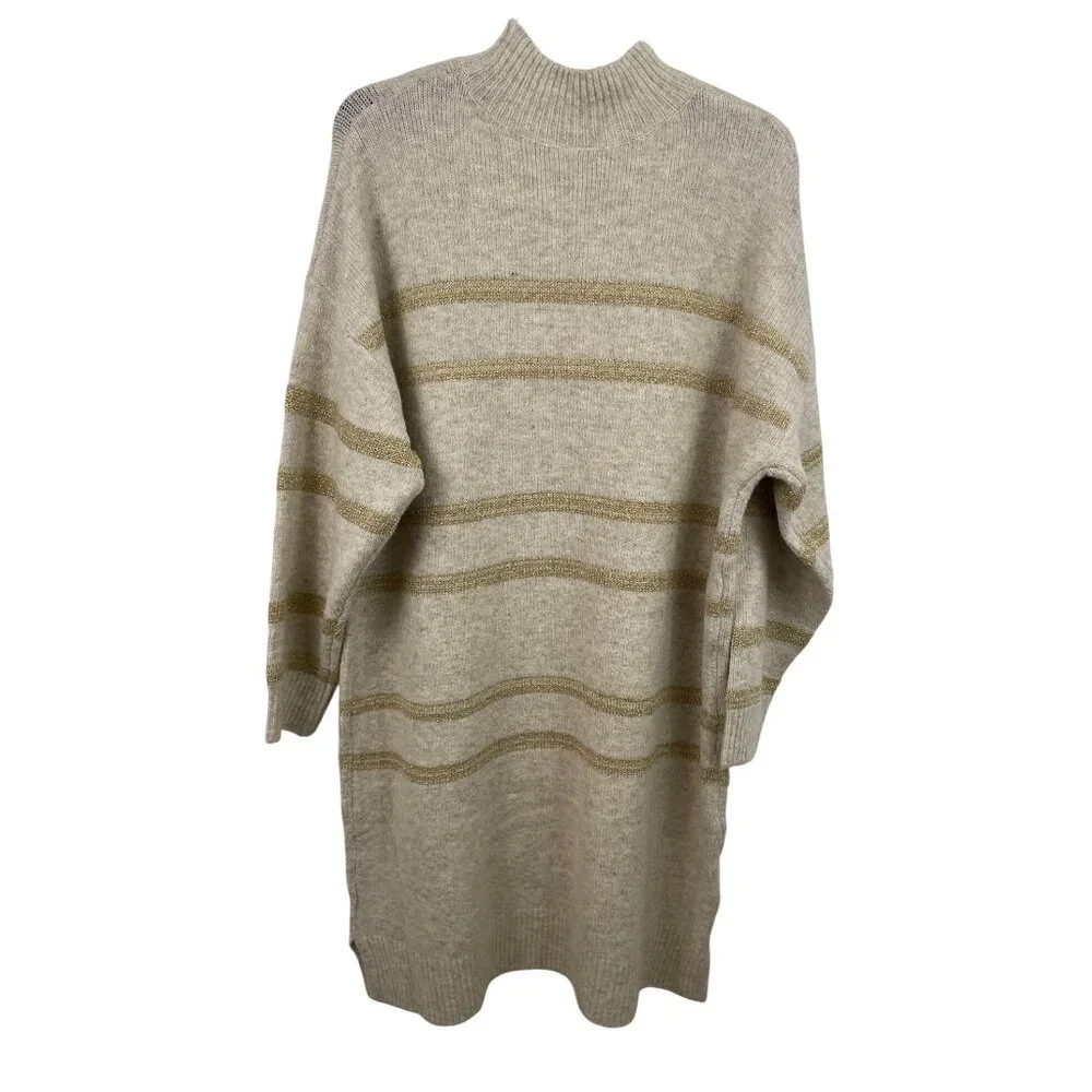 Grace & Karen Beige & Gold Striped Oversized Sweater Dress Womens Size 1X - Picture 2 of 11